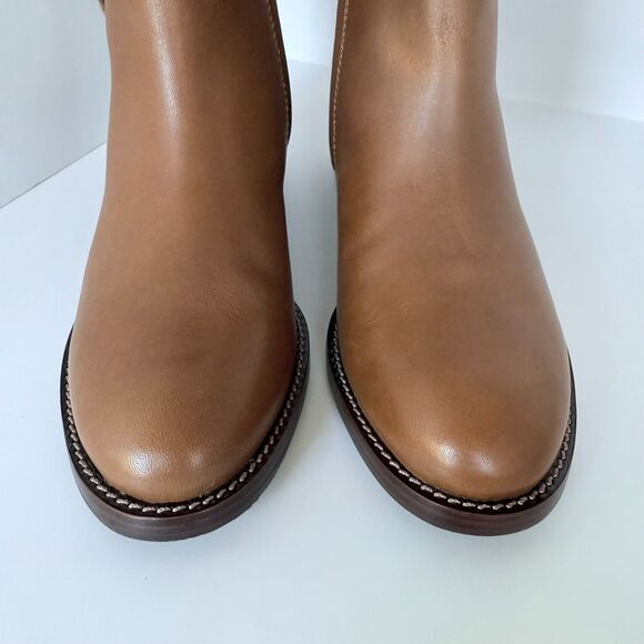 NIB Tory Burch Miller Ankle Booties with Gold Logo Emblem in Dark Tiramisu Brown - Picture 6 of 14